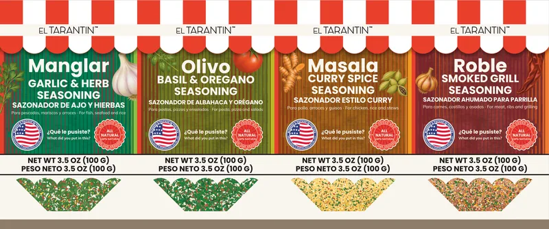 Las cuatro bolsas de El Tarantin lado a lado: Manglar, Olivo, Masala y Roble